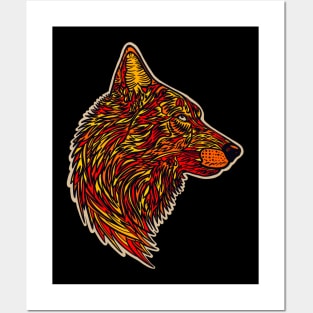 Wolf side profile design #3 - fire version Posters and Art